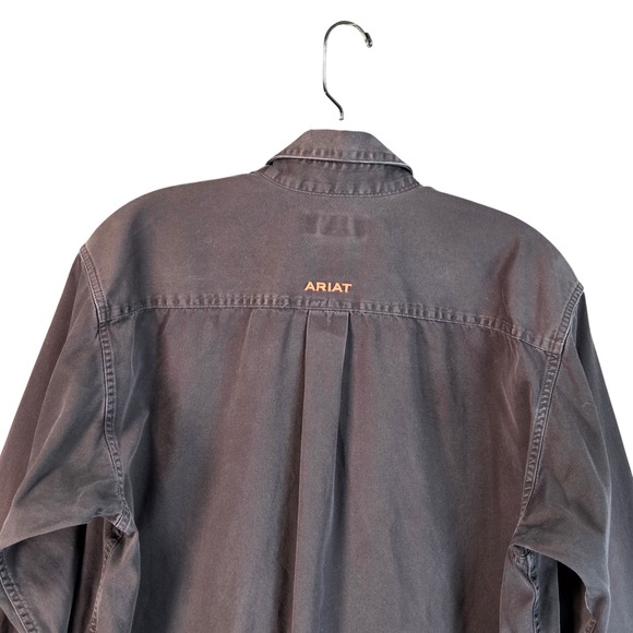 Ariat Button Down Long Sleeve Shirt Mens Size Medium Faded Black Cotton Twill - Picture 10 of 12